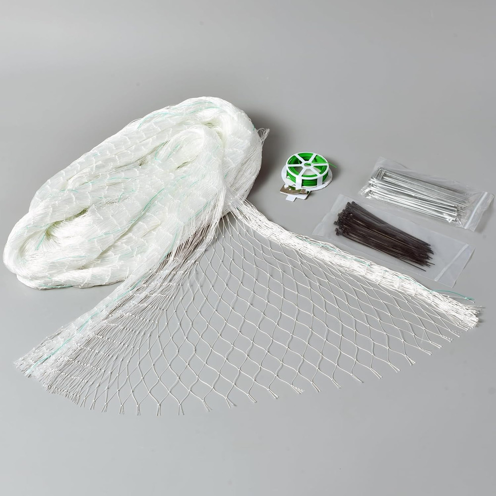 6'X50' White Polyester Bird Netting with 1" Square Mesh, Strong and Durable Chic