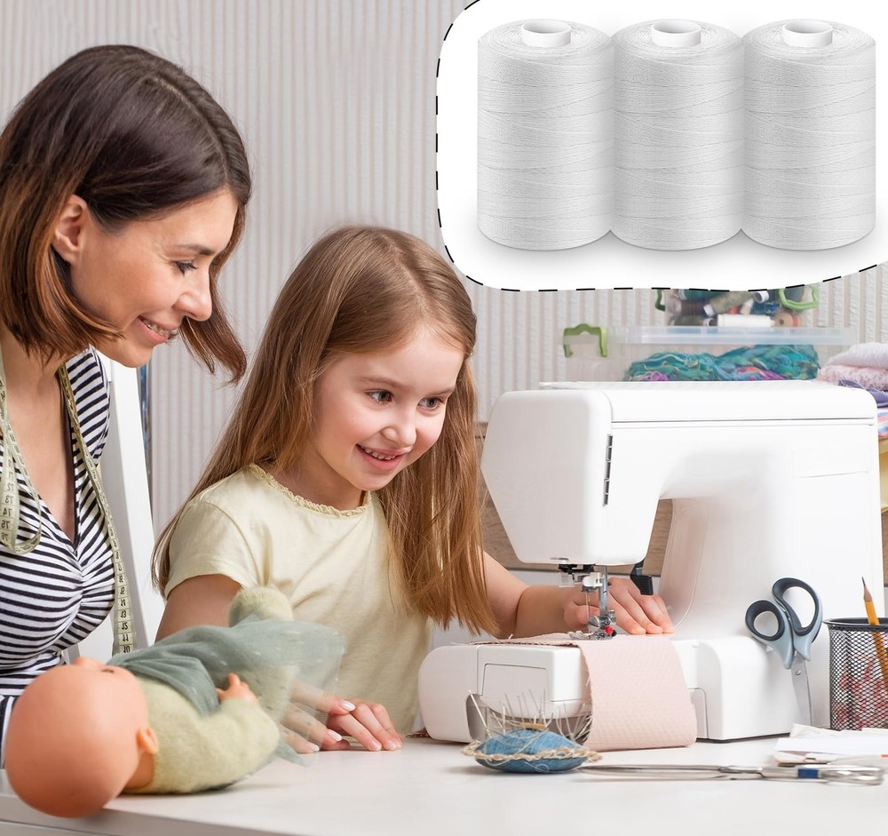 White Sewing Thread 12 Pcs, 1000 Yd Each, Polyester, Machine Hand Stitching