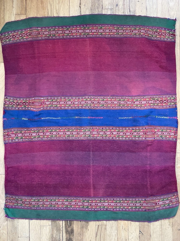 Peruvian Antique Hand Loomed Wool Natural Dyed Shawl Blanket from Cusco Peru