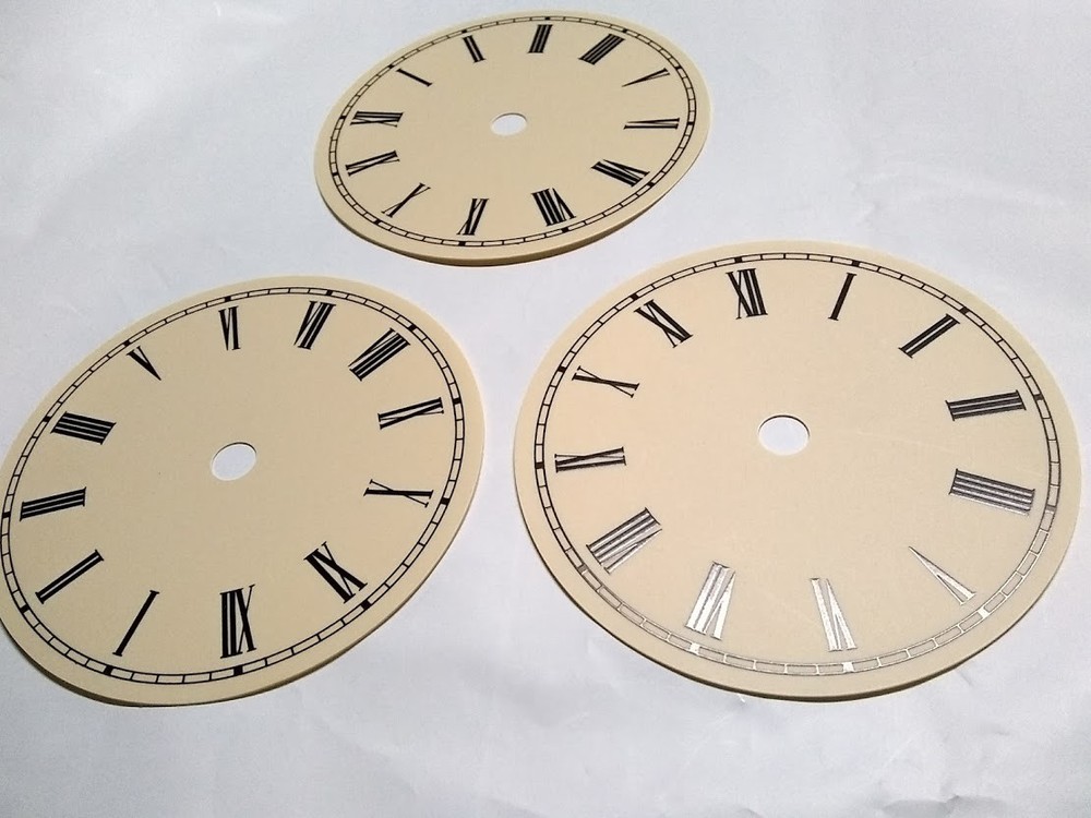 3 Clock Dials Roman Numeral Plastic Dial Size 4-1/2" Diameter 3 Pieces
