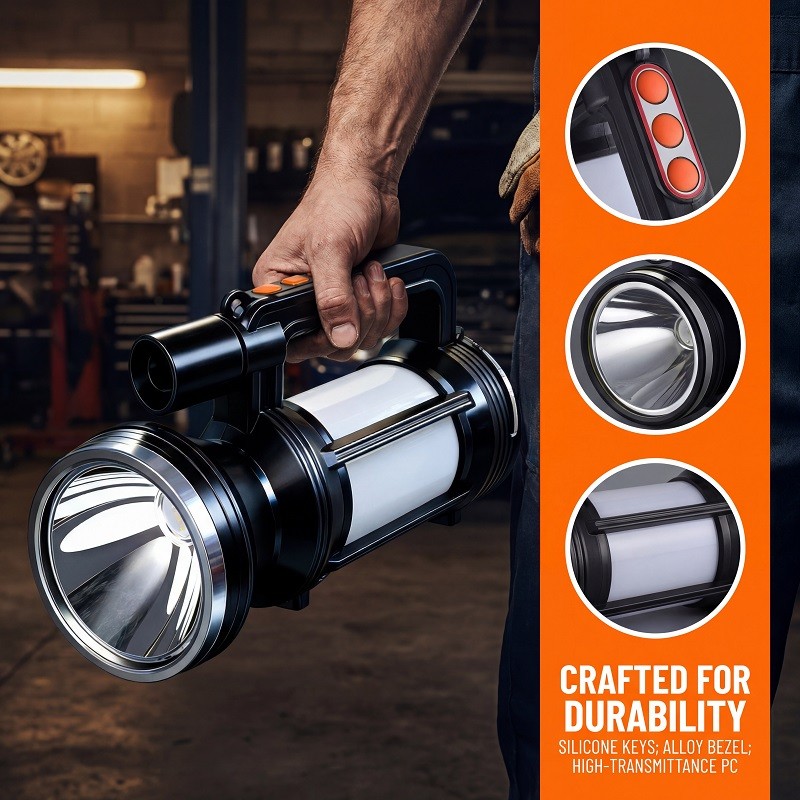 80W Solar Portable Searchlight Rechargeable LED Work Light Camping
