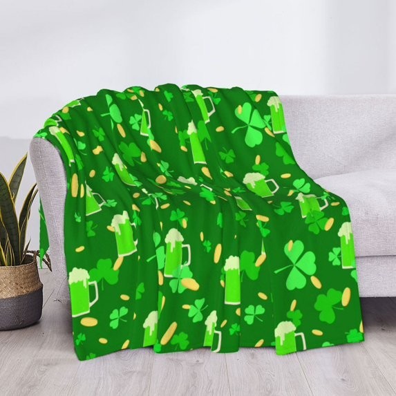 Lucky Shamrock St. Patrick US Fleece Blanket Soft Throw
