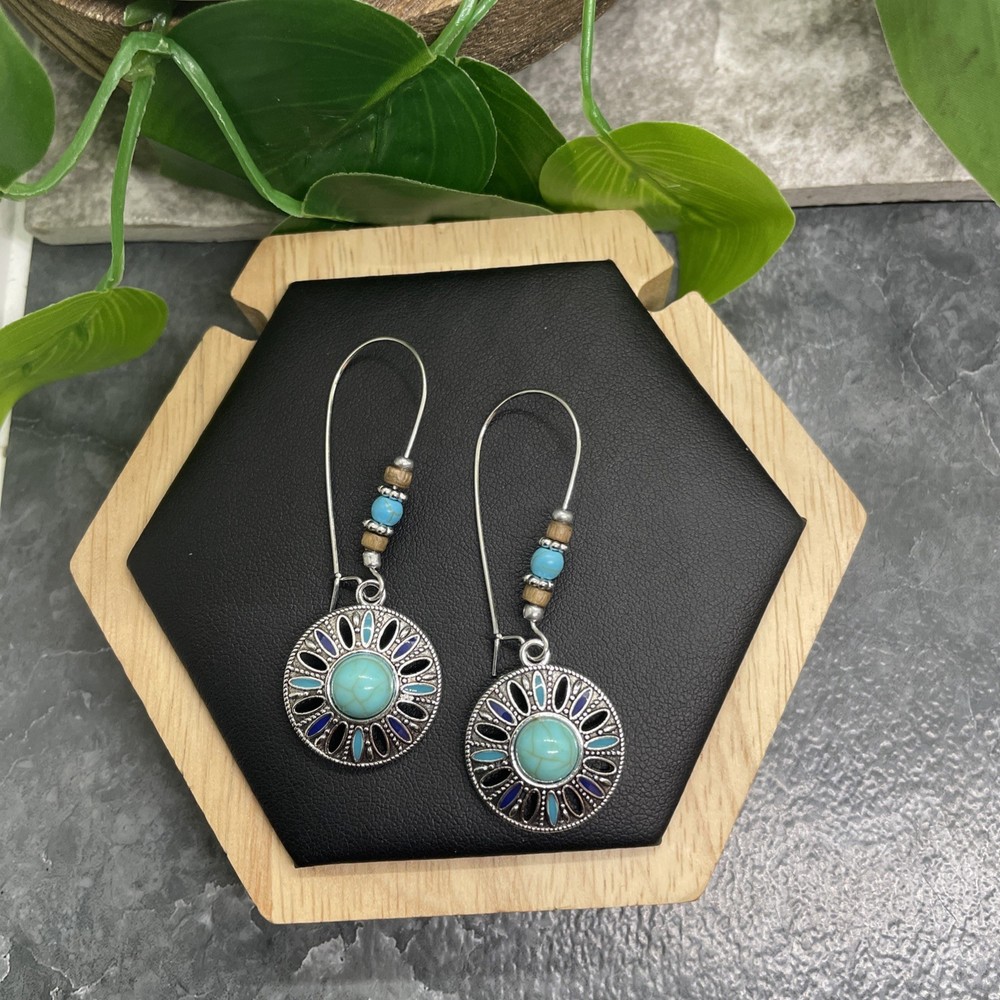 3” Silver-tone Boho Retro Earring Set Drop Dangle New Free Ship B6400