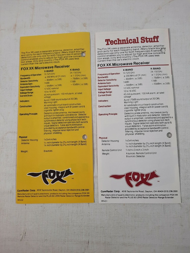Vtg Fox Rador Detector xk. Brochure pamphlet