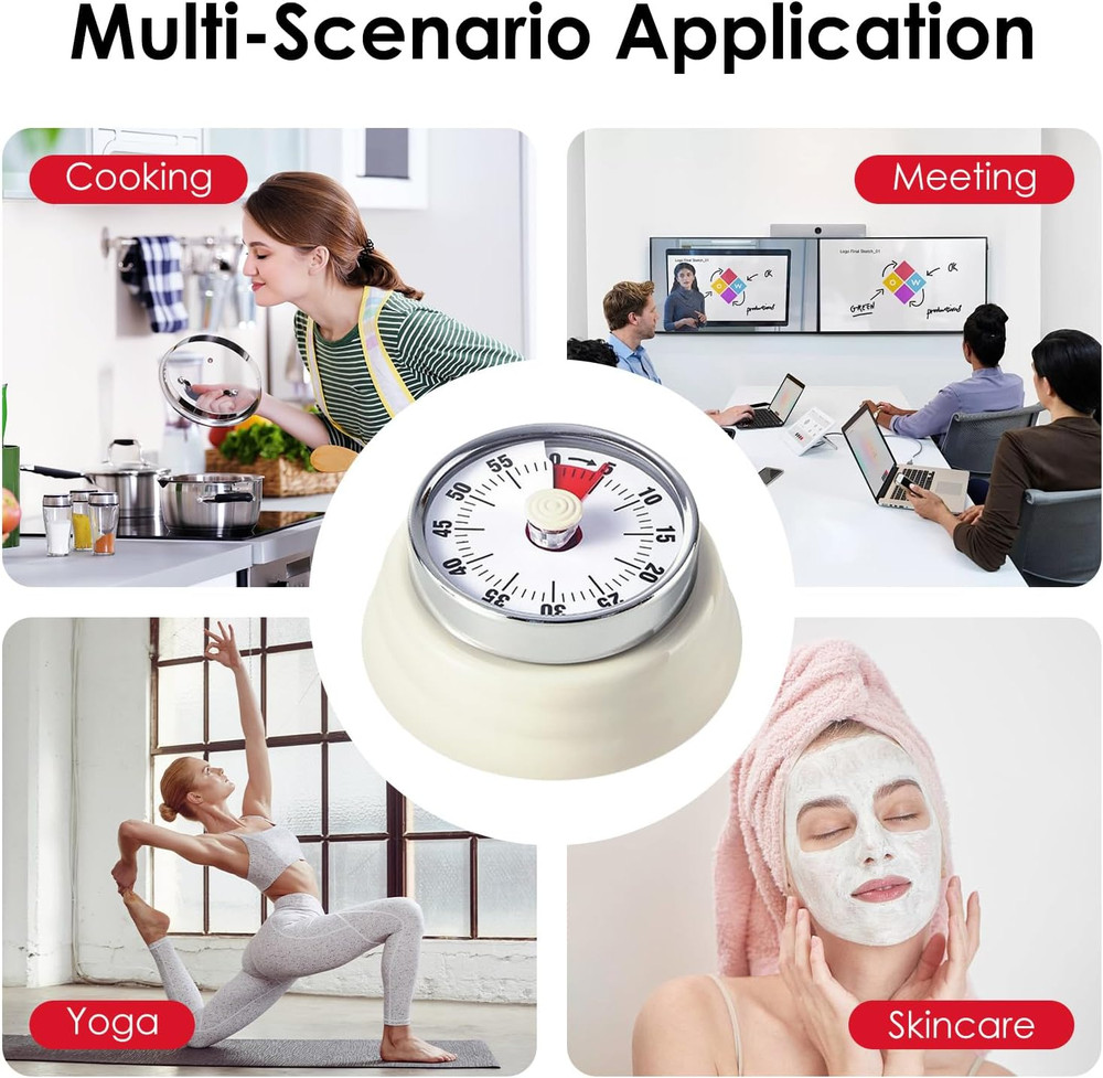 Visual Timer, 60-Minute Countdown Timer, Kitchen Timer with Magnetic Base, Mech