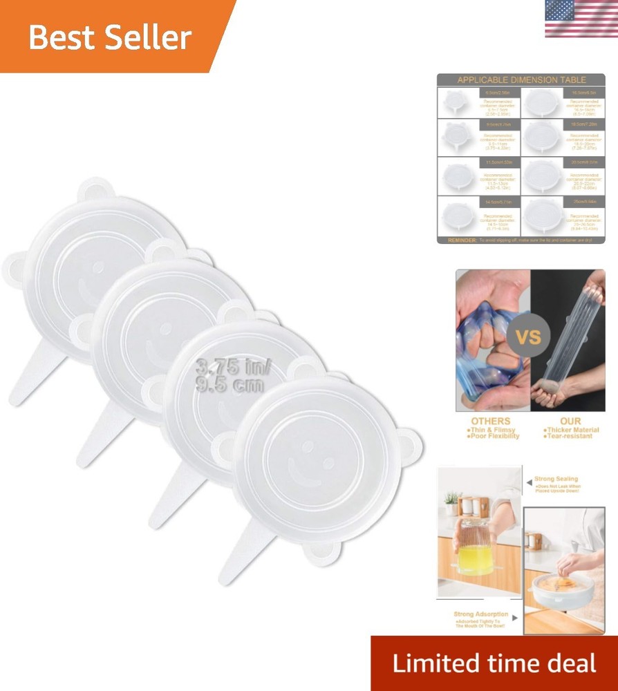 4 Pack Same Size Silicone Stretch Lids, Thicker Reusable Sturdy Silicone Cont...