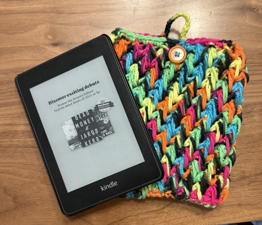 Crochet Kindle Sleeve - Crazy Bright