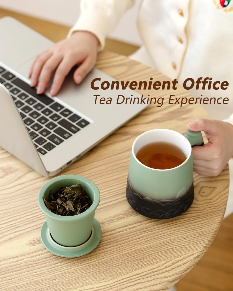Ceramic Tea Mug With Infuser and Lid 16.9oz Loose Leaf Tea Cup Strainer Handle