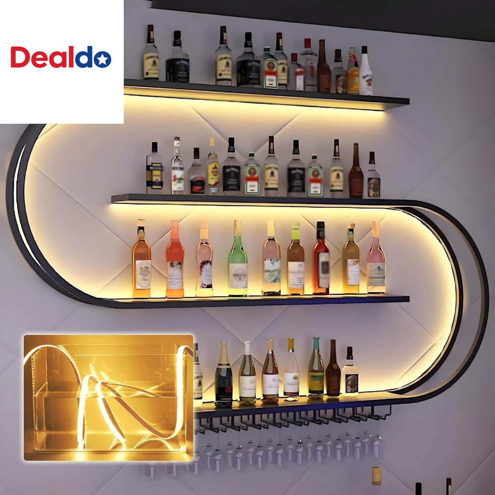 59In Wall Mounted Wine Rack with LED Light, Half round Multi Tier Wine Rack with