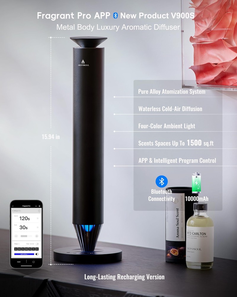 Wireless Rechargeable Hotel Scent Diffuser Starter Kit - 1500 Sq Ft Black