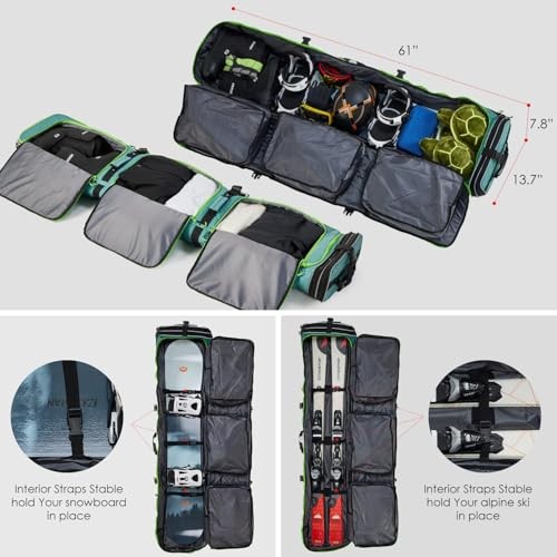 Roller Snowboard Bag with Wheels Adjustable Length… Green