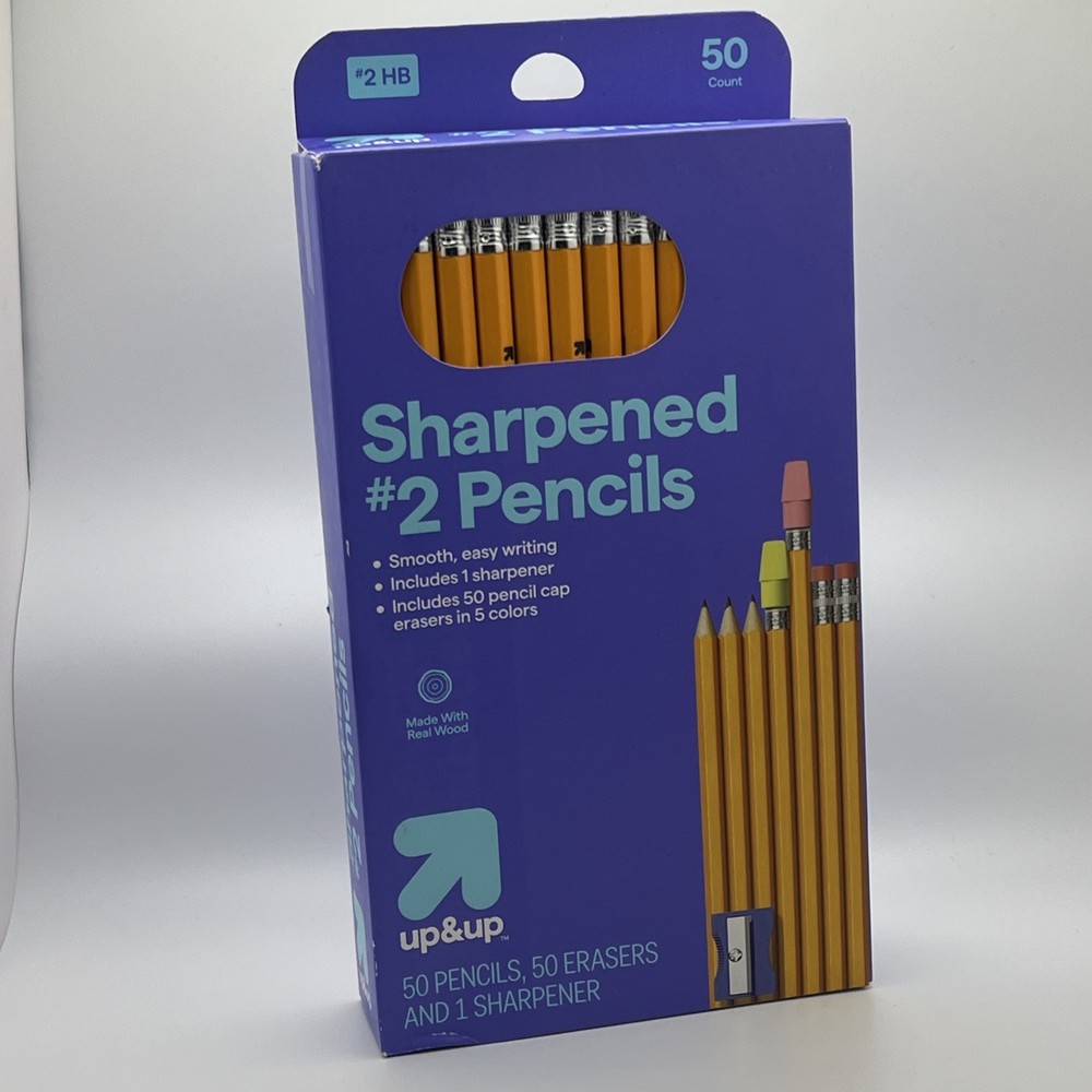 Up&Up Sharpened #2 Pencils 50-Pack + 50 Erasers & 1 Sharpener – New Sealed Class