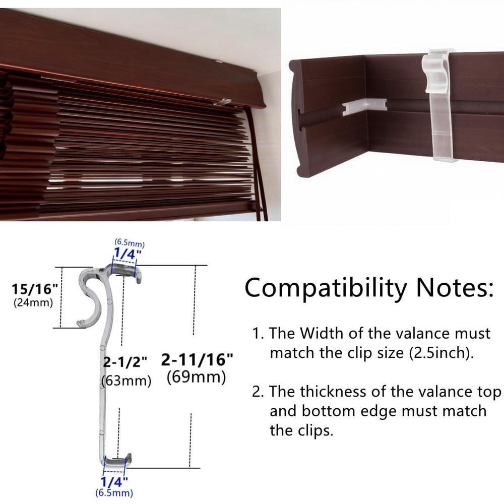 Valance Clips 10pcs 2.5'' Clear Plastic Holders for Horizontal Window Blinds