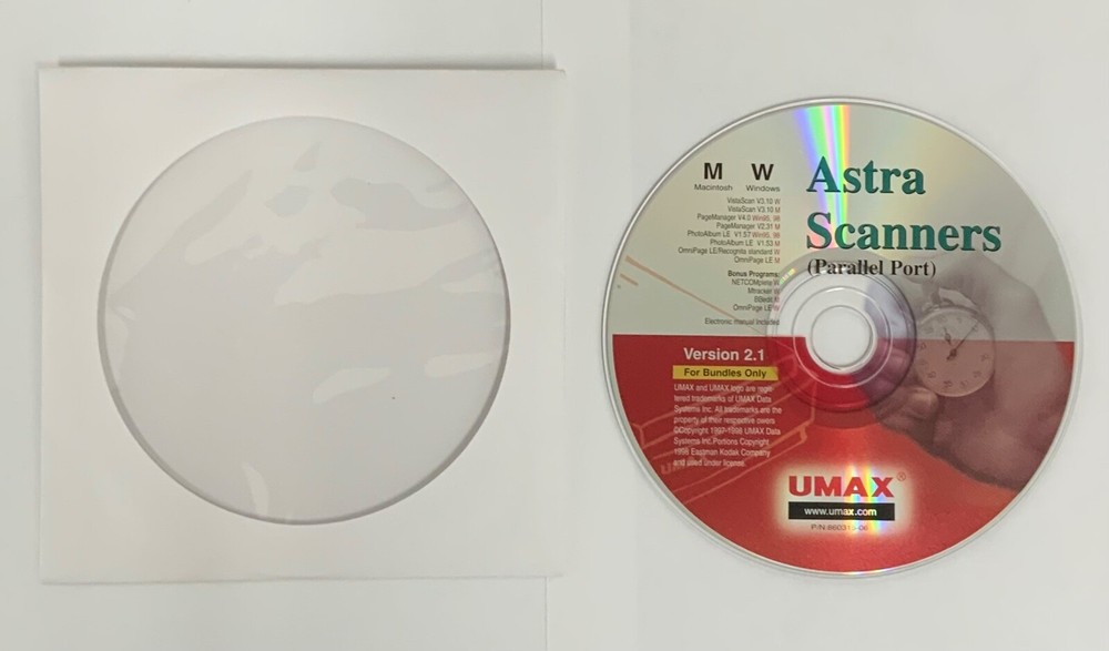 Umax Astra Scanners (Parallel Port) Version 2.1 Software Disc