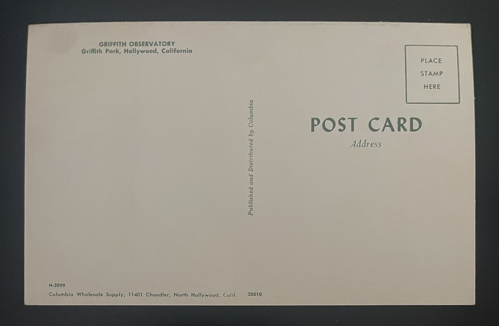 U.S-GRIFFITH OBSERVATORY-POST CARD-UNUSED-J880