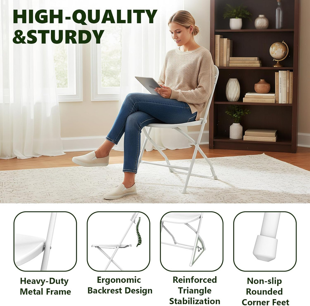 Folding Chairs 4 Pack, Plastic Folding Chairs for Outside, Heavy Duty Foldable C