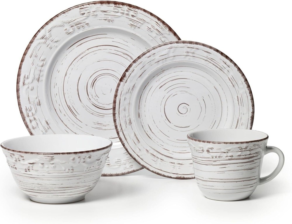 16-Piece Stoneware Microwave & Dishwasher Safe Dinnerware Set Service for 4 US