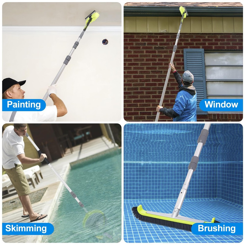 15 Foot Telescoping Swimming Pool Pole Threaded Tips for Skimmer Net