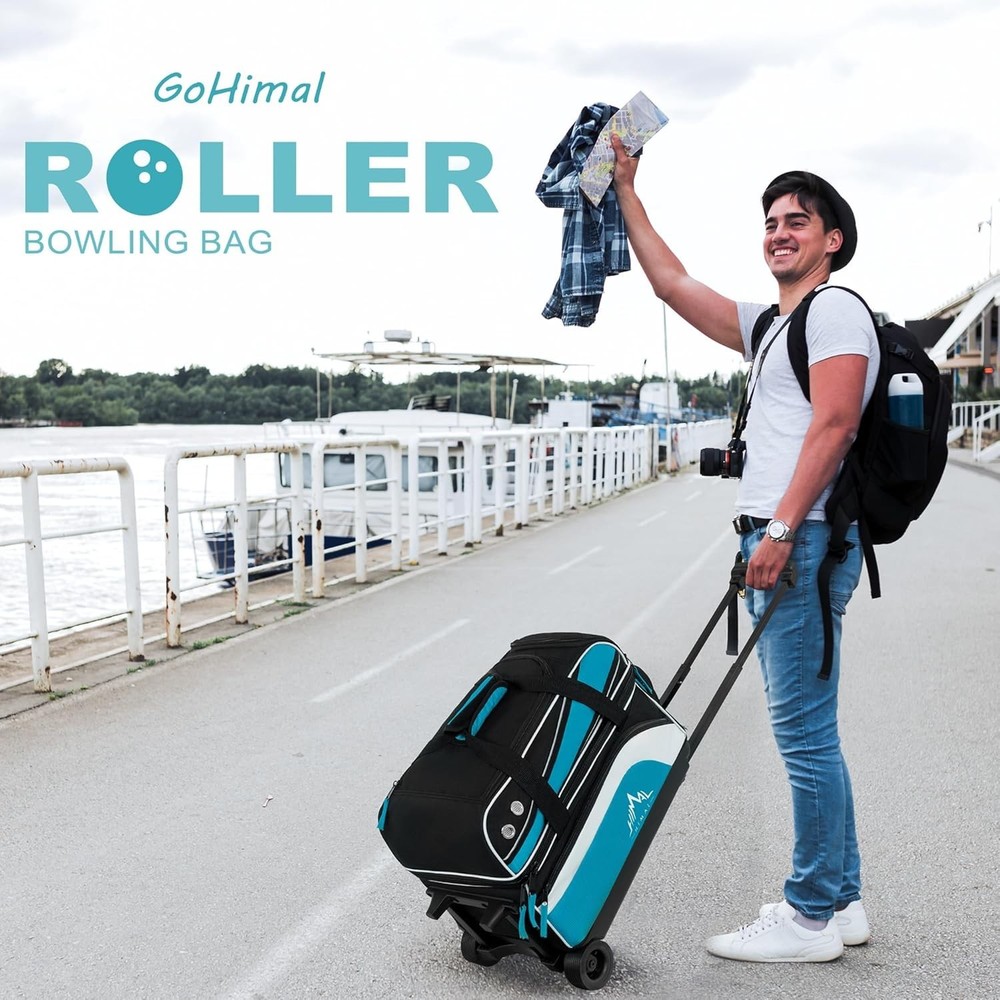 Double Roller 2 Ball Bowling Bag with Separate Shoe Compartment for Bowling S...