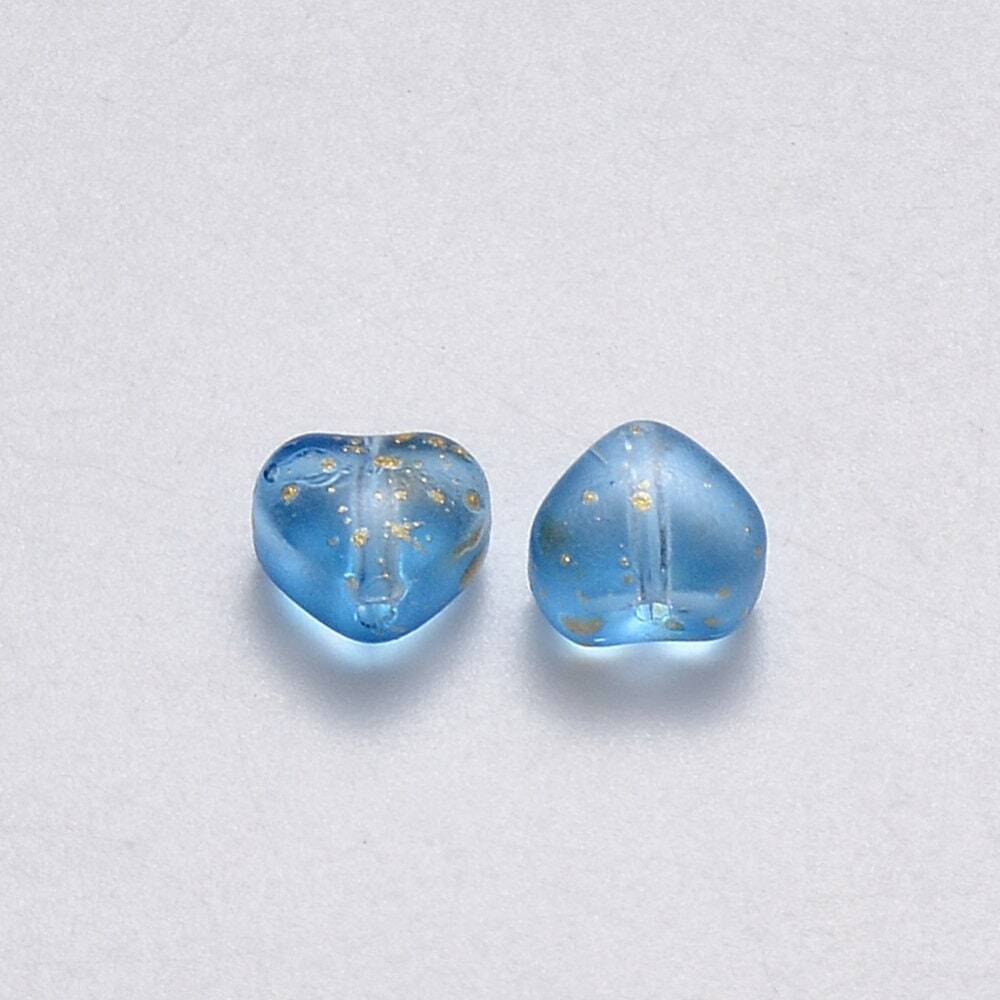 6MM Dodger Blue Colored Glass Heart Beads E02-H