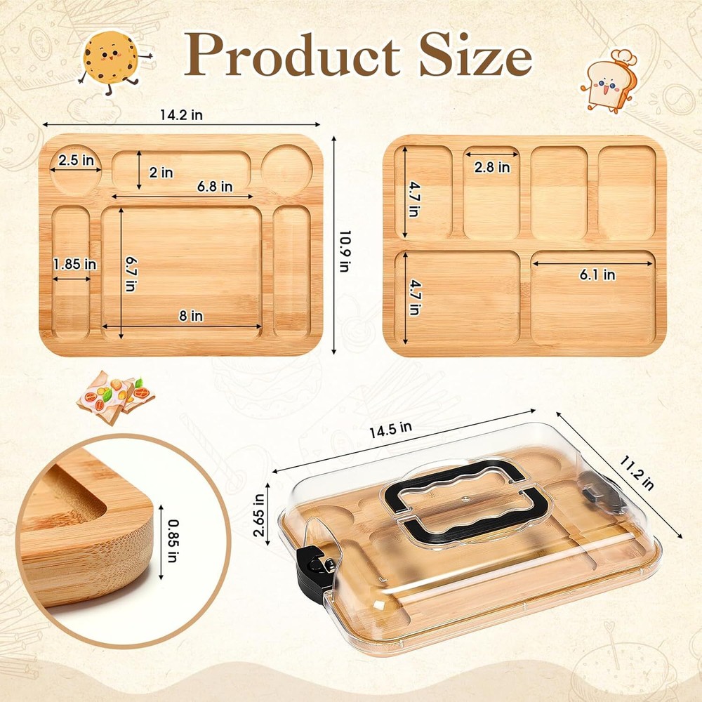 2 Sets Charcuterie Board with Lid Compartments and Handle