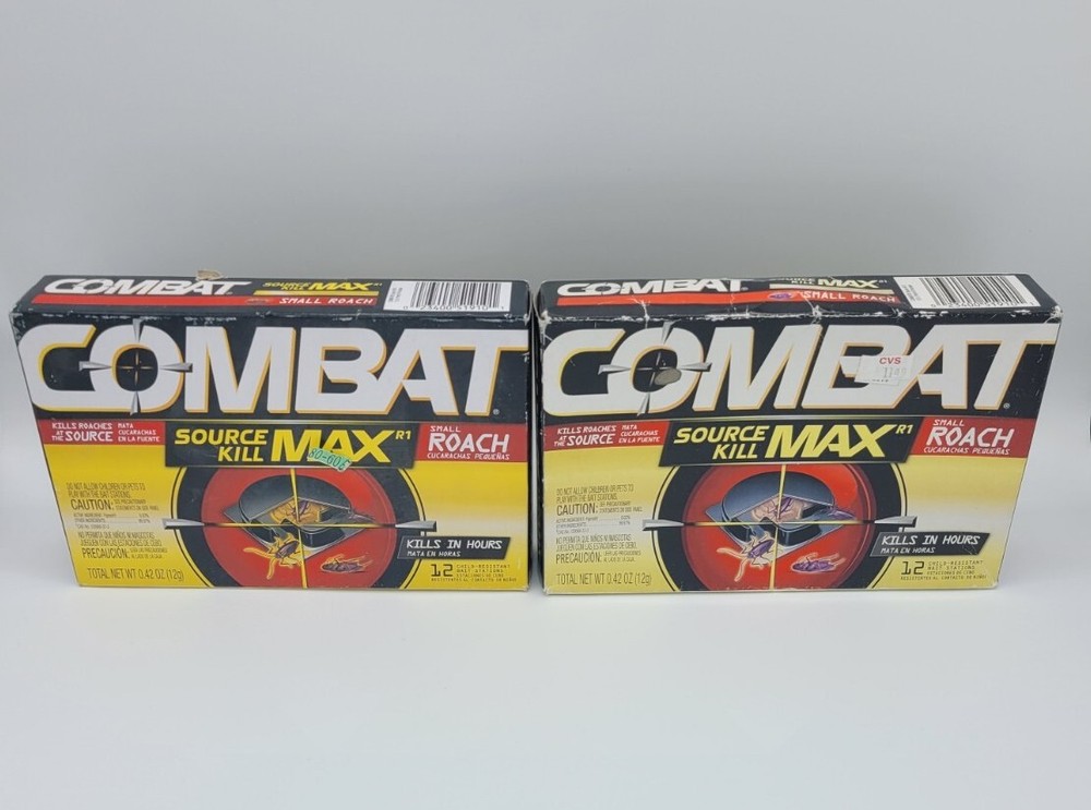 NEW! 2x Combat Source Kill Max Small Roach Killing Bait Stations 12 count Each