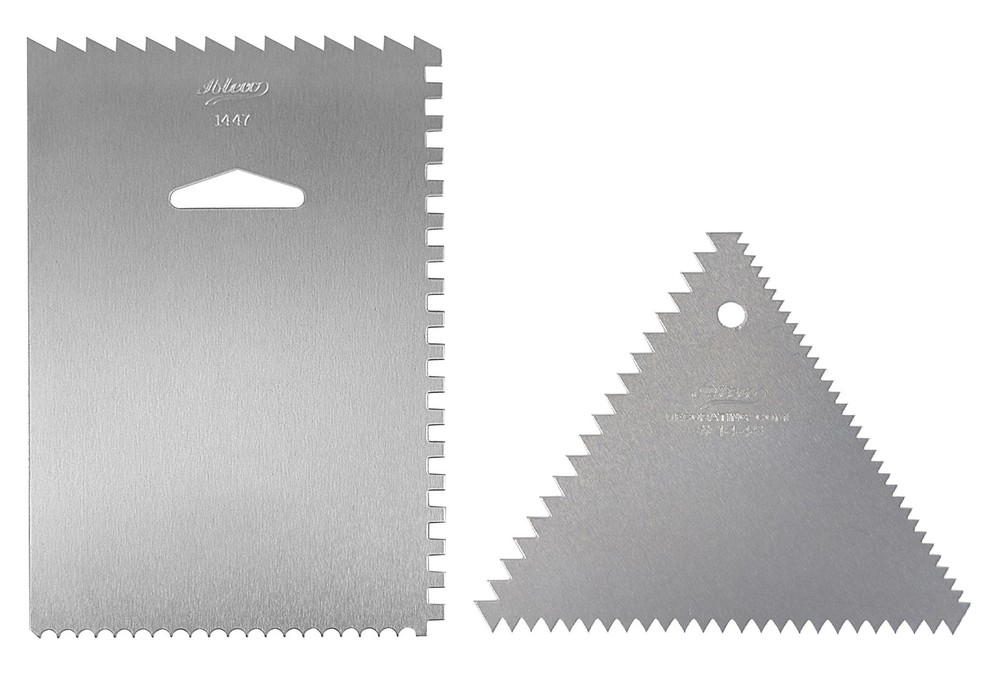 2-Pc Set 3-Sided and 4-Sided Decorating Comb and Icing Smoother Silver