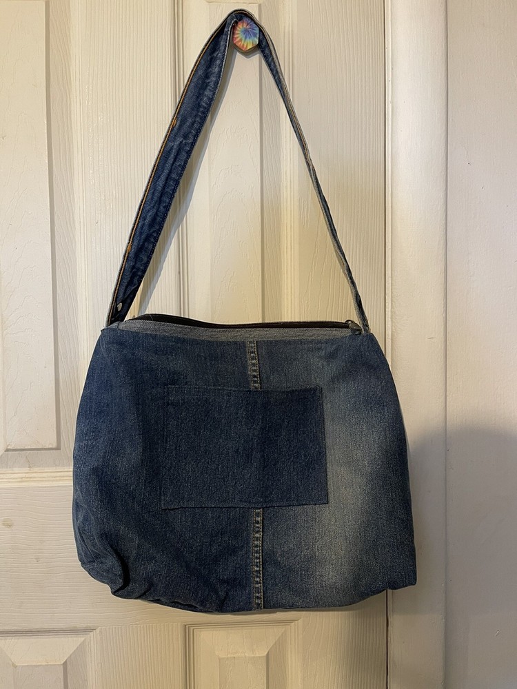 large blue jean bag handmade