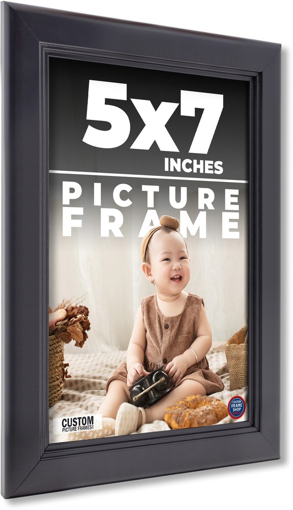 5x7 1.25 Wide 'Soho Onyx' Black Solid Solid Wood Picture Frame Includes Acrylic