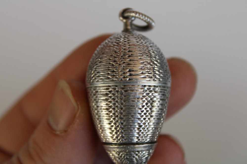 Antique Egg Sterling Silver Chatelaine Thimble Holder & Thimble / Pomander ?