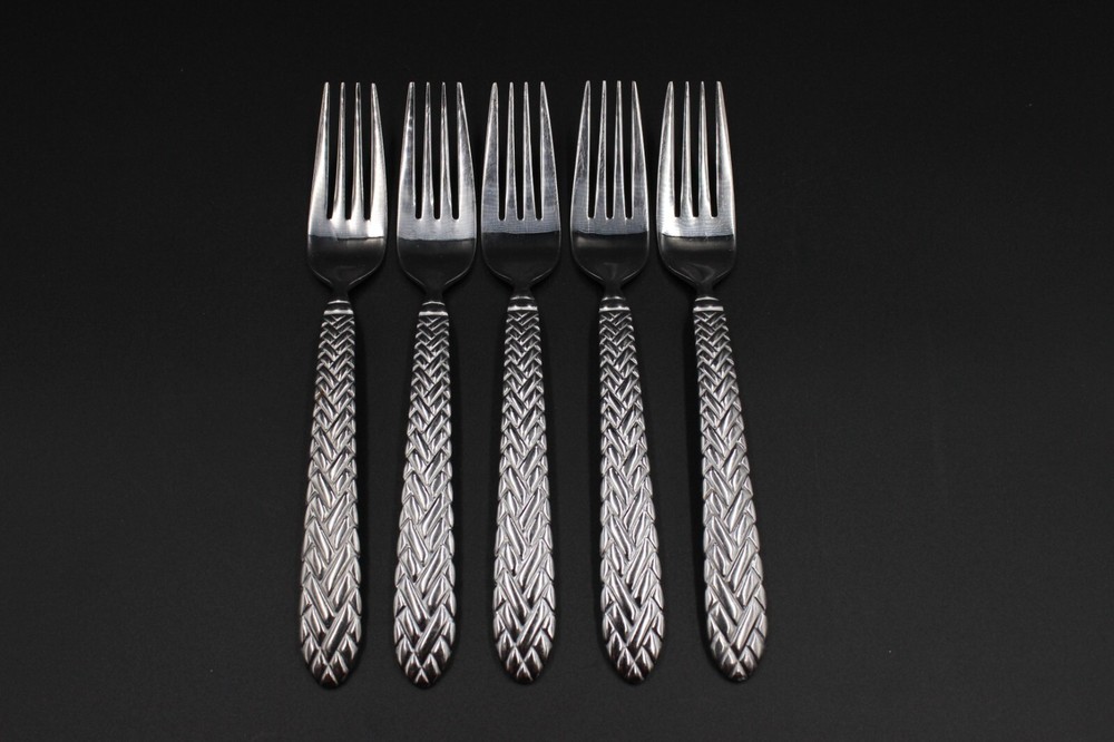 Hampton Silversmiths Stainless Steel Riatta Basketweave 5 Small Forks Flatware