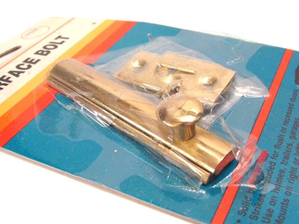 NOS! IDEAL SECURITY HARDWARE 3" SOLID BRASS SURFACE BOLT, 46-1483