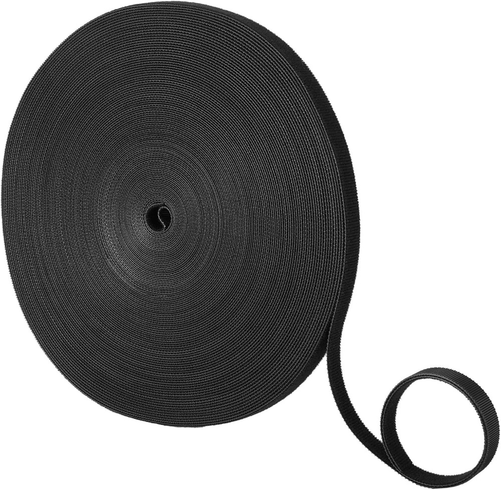 Double-Sided Hook and Loop Straps,1/2in x 100ft Black Hook and Loop Roll Double-