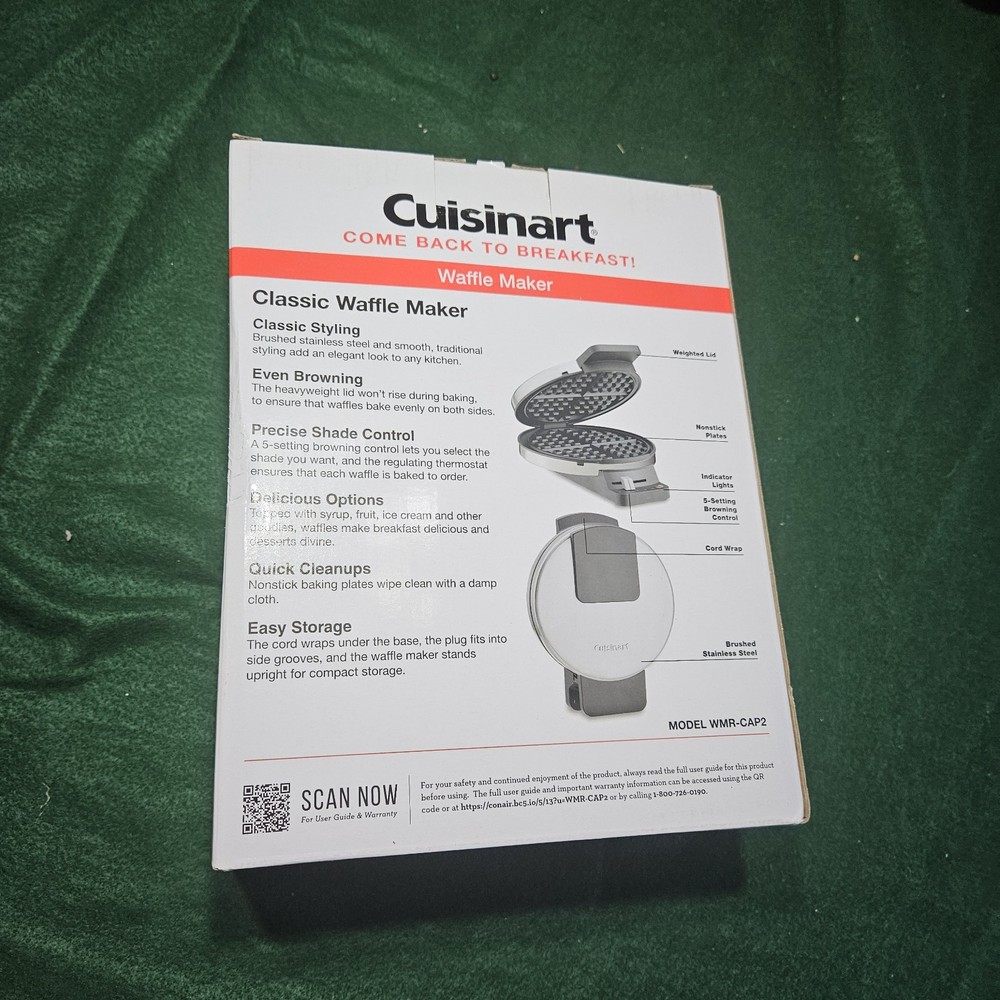 Cuisinart Round Classic Waffle Maker - Brushed Stainless - Model WMR-CAP2 - NEW