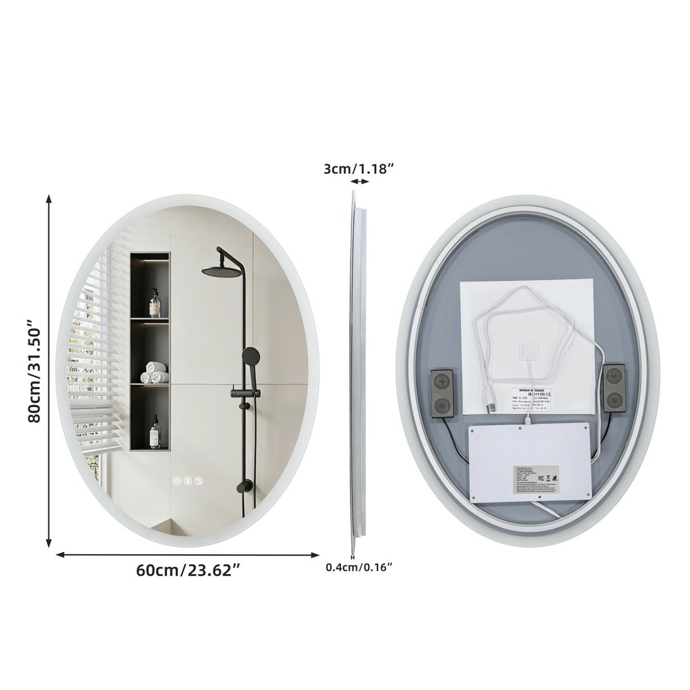 Oval LED Bathroom Bluetooth Mirror Touch Antifog Memory 3 Color Light Adjustable
