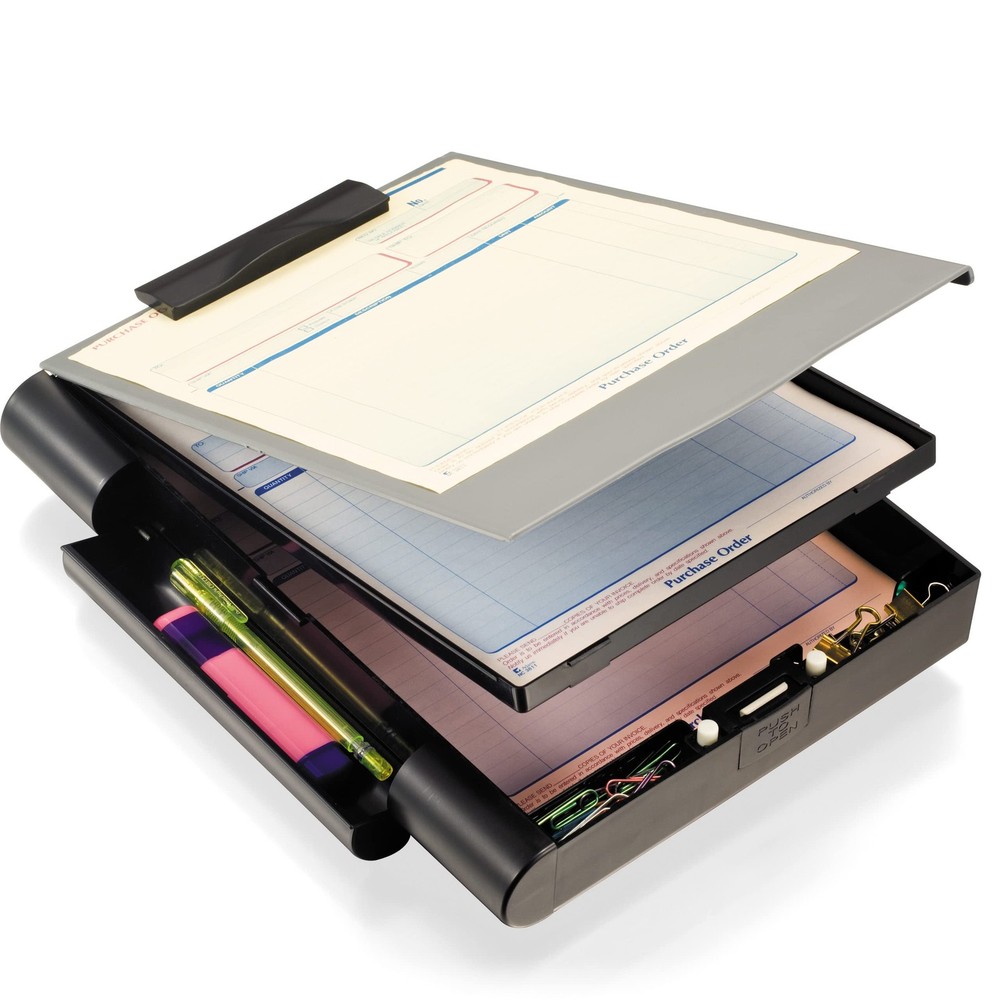 Officemate Recycled Double Storage Clipboard/Forms Holder, Plastic, Gray/Black (