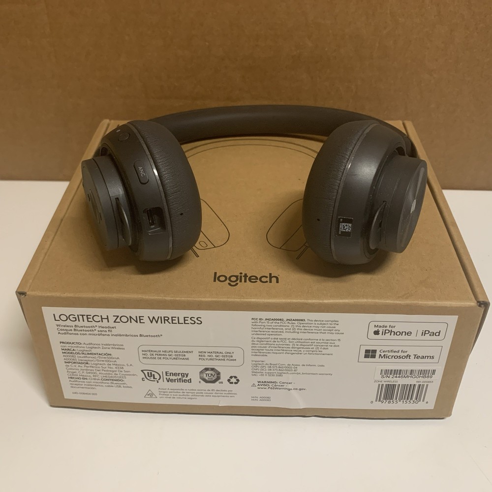 Logitech Zone Wireless Bluetooth Headset - Graphite -Noise Cancel -USB C -Mic