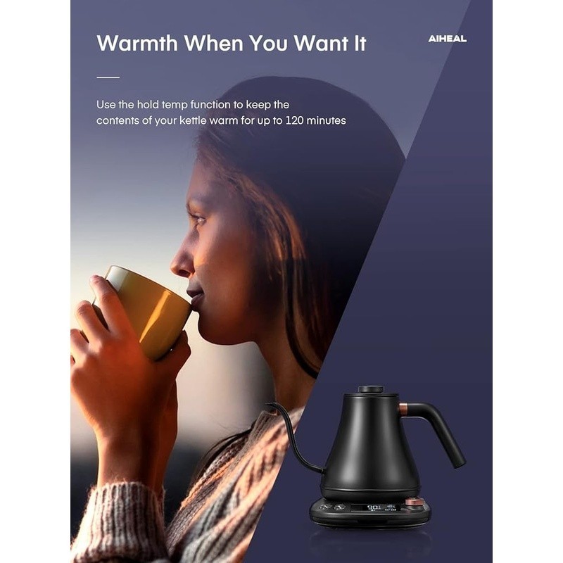 Electric Kettle Gooseneck Design Temperature Control LCD Display Auto Shut-Off