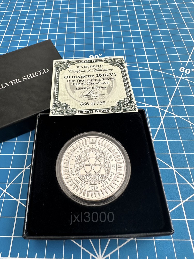 2016 1 oz Silver Shield Oligarchy V1 Proof .999 Silver Oligarchy Series COA 666
