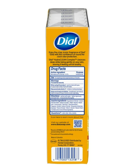Dial Antibacterial Deodorant Bar Soap, Advanced Clean, Gold, 4 oz, 12 Bars