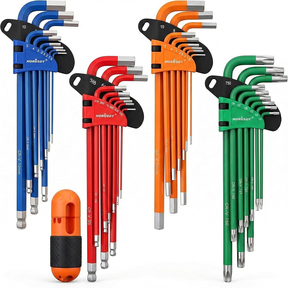 Color-Coded Hex and Torx Key Set with 9PCS Each for Easy Size Identification