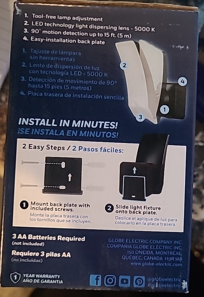 Globe Arc Light Motion Security Light Battery Operated BP1022