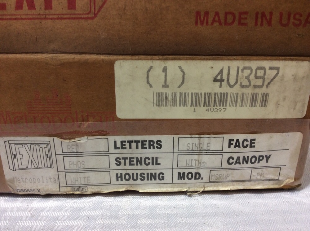 Metropolitan Series Exit Sign Duel Light 4V397 A.C. Model