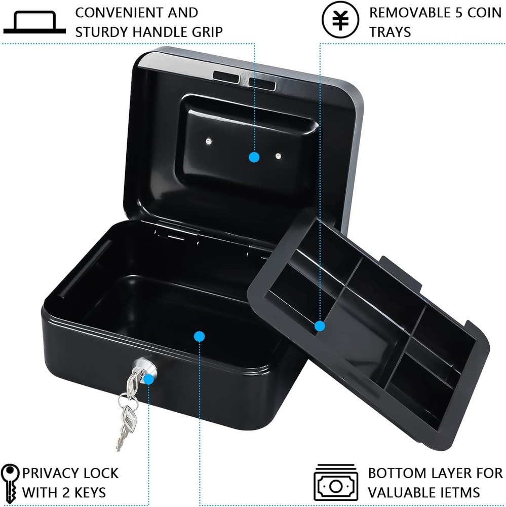 Multi-functional Medium Cash Box: Portable Secure Storage Solution, 7.87”x6.3”