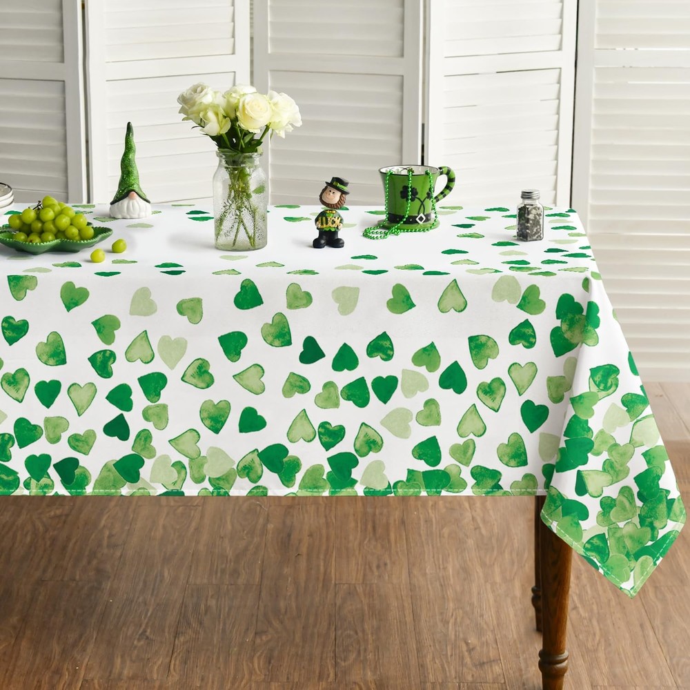 St. Patrick's Day Tablecloth 52×70 Inch Rectangular, Green Love Pattern Waterc