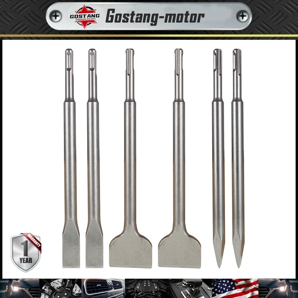 6-Pack Concrete Drill Bit Set Includes Point Chisel + 20mm & 40mm Flat Chisel