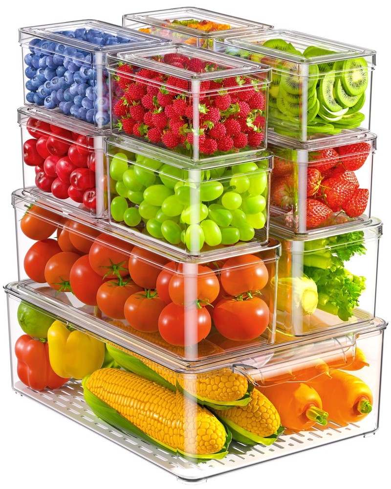 11 Clear Plastic Storage Bins, Stackable Refrigerator Organizer Set