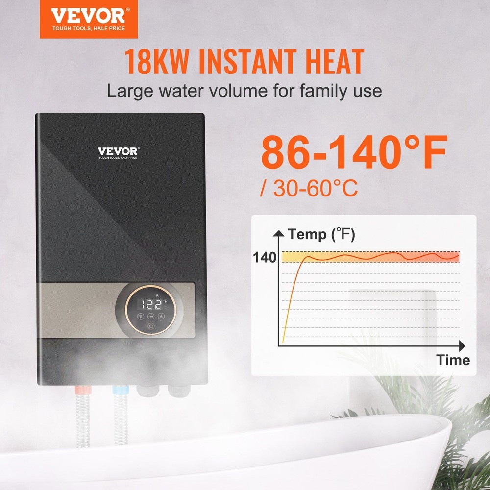 18kW Instant Water Heater 24/7 Hot Water & Digital Temp Display & Easy Install