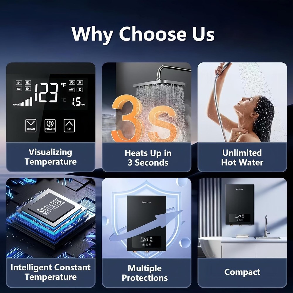 SIVUATEK Electric Tankless Water Heater 14kW, 240V-ETL Certified,Self Modulating