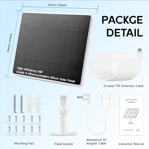 Solar Panel for Ring Camera, 2 Pack 6W Solar Charger Compatible with White-2pcs